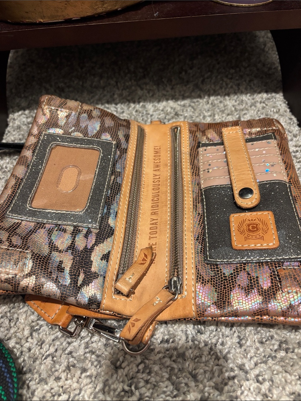 Consuela Metallic Brown Leopard Crossbody with Striped Strap - Picture 2 of 3
